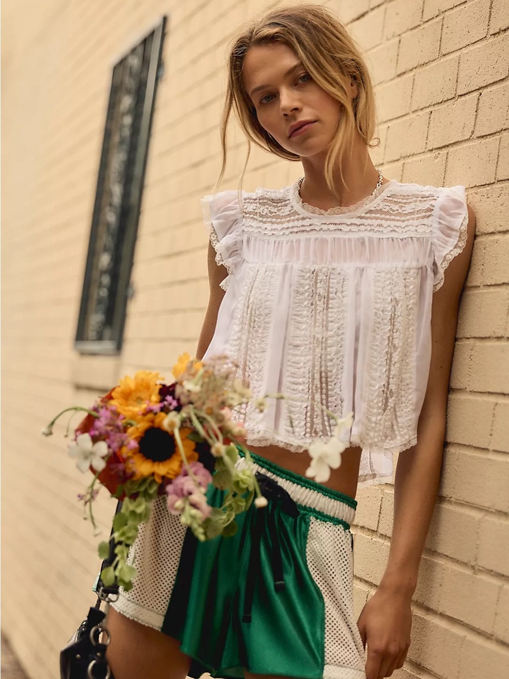 NWT- Free People Sun Drenched Blouse - Clean Ivory XS